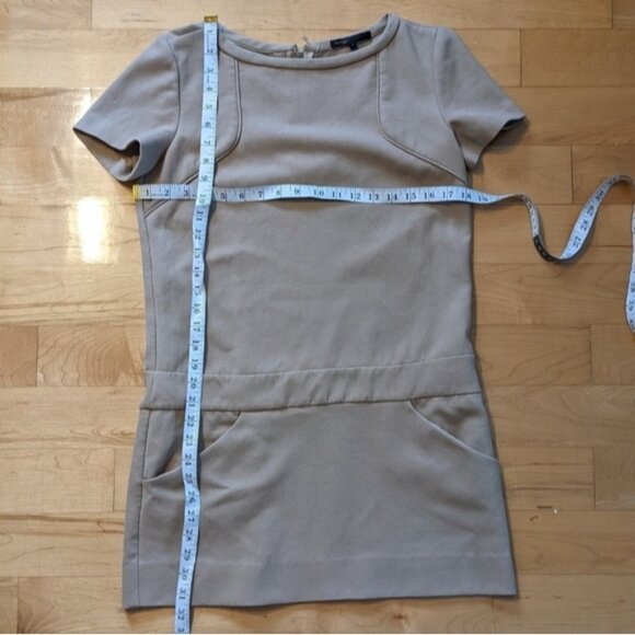 Maje Icare mini dress with pockets tan cel brown size 2 Medium B4 - Picture 2 of 11